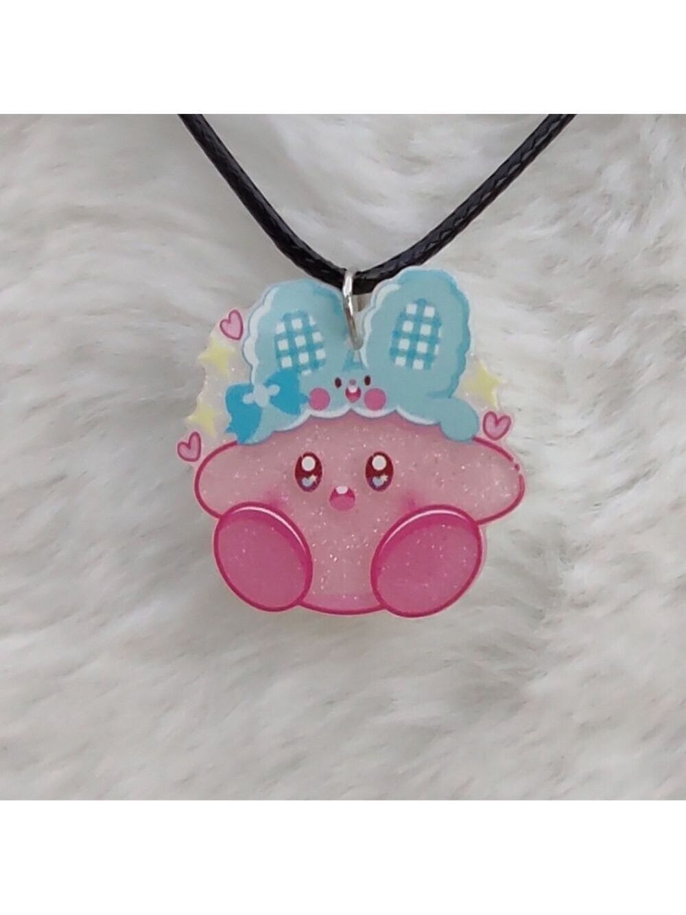 2/$10 Handmade Kirby Bunny Ears Acrylic Charm Necklace